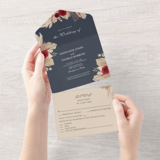 Bourgogne Rozen en Pampas Grass All in One Invite All In One Uitnodiging