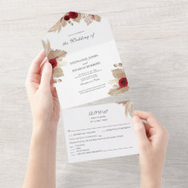 Bourgogne Rozen en Pampas Grass All in One Invite All In One Uitnodiging