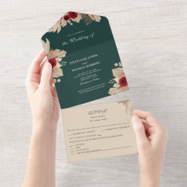 Bourgogne Rozen en Pampas Grass All in One Invite Uitnodiging