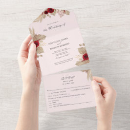 Bourgogne Rozen en Pampas Grass All in One Invite Uitnodiging