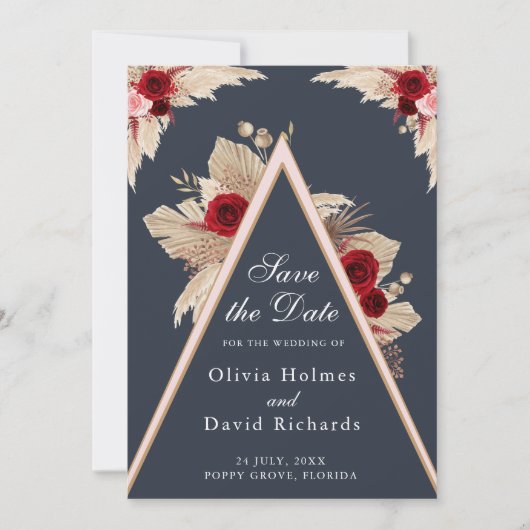 Bourgogne Rozen en Pampas Grass Save the Date Kaar (Voorkant)