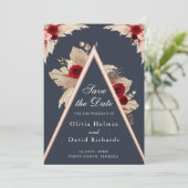 Bourgogne Rozen en Pampas Grass Save the Date Kaar (Staand voorkant)