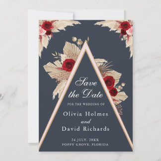 Bourgogne Rozen en Pampas Grass Save the Date Kaar