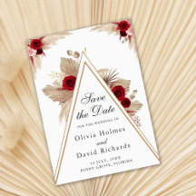 Bourgogne Rozen en Pampas Grass Save the Date Kaar