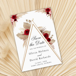 Bourgogne Rozen en Pampas Grass Save the Date Kaar