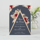 Bourgogne Rozen en Pampas Grass Save the Date Kaar (Staand voorkant)