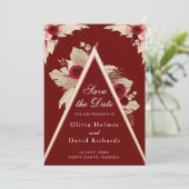 Bourgogne Rozen en Pampas Grass Save the Date Kaar (Staand voorkant)