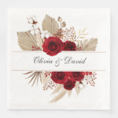 Bourgogne Rozen en Pampas Grass Wedding Napkins Servet (Voorkant)