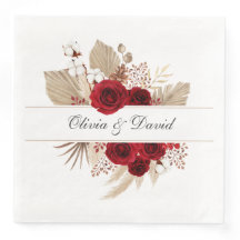Bourgogne Rozen en Pampas Grass Wedding Napkins