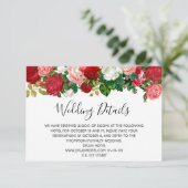Bourgogne Rozen Floral Garland Trouwgegevens RSVP Kaartje (Staand voorkant)