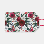 Bourgogne Rozen, Pine, Holly KerstFloral Cadeaulabel (Voorkant (Horizontaal))