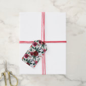 Bourgogne Rozen, Pine, Holly KerstFloral Cadeaulabel (Met Touw)