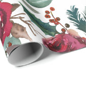 Bourgogne Rozen, Pine, Holly KerstFloral Cadeaupapier (Rol Hoek)