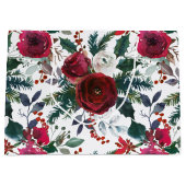 Bourgogne Rozen, Pine, Holly KerstFloral Groot Cadeauzakje (Voorkant)