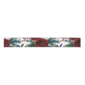 Bourgogne Rozen, Pine, Holly KerstFloral Grosgrain Lint (Voorkant)