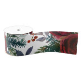 Bourgogne Rozen, Pine, Holly KerstFloral Grosgrain Lint (Spoel)
