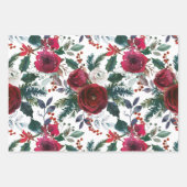 Bourgogne Rozen, Pine, Holly KerstFloral Inpakpapier Vel (Voorkant 2)