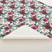 Bourgogne Rozen, Pine, Holly KerstFloral Sherpa Deken (3/4)