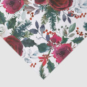 Bourgogne Rozen, Pine, Holly KerstFloral Tissuepapier (Detail)