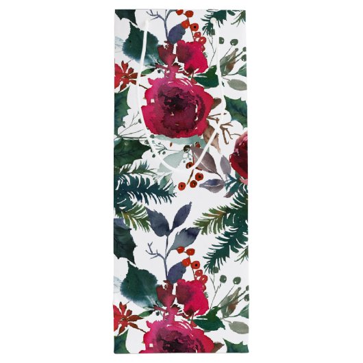 Bourgogne Rozen, Pine, Holly KerstFloral Wijn Cadeautas (Achterkant)