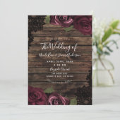 Bourgogne Rozen Rustic Wood Black Weddenschap Kaart (Staand voorkant)