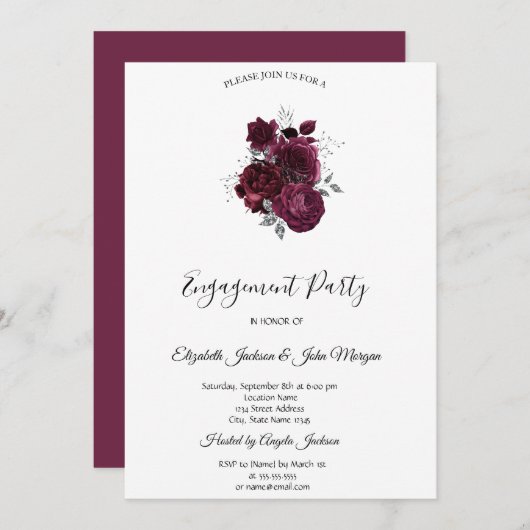 Bourgogne Rozen Verloving Kaart (Voorkant / Achterkant)