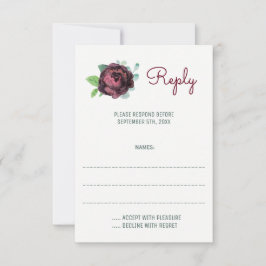 Bourgogne Rozen Waterverf Bruiloft Antwoord Kaarte
