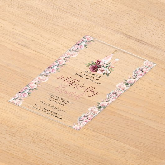 Bourgogne Rozen Wijn Moederdag Brunch Acryl Uitnodigingen (Laagn)
