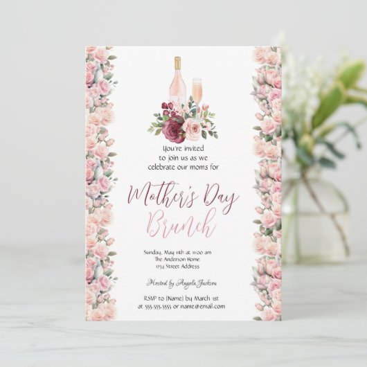 Bourgogne Rozen Wijn Moederdag Brunch Kaart (Staand voorkant)
