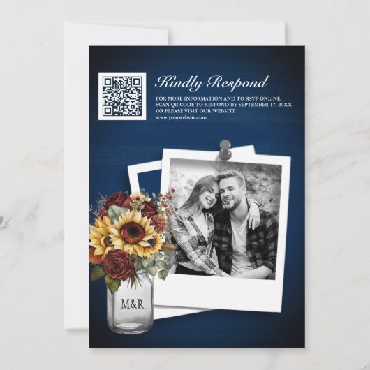 Bourgogne Rozen Zonnebloem Marine Kant QR Code Bru Kaart (Achterkant)