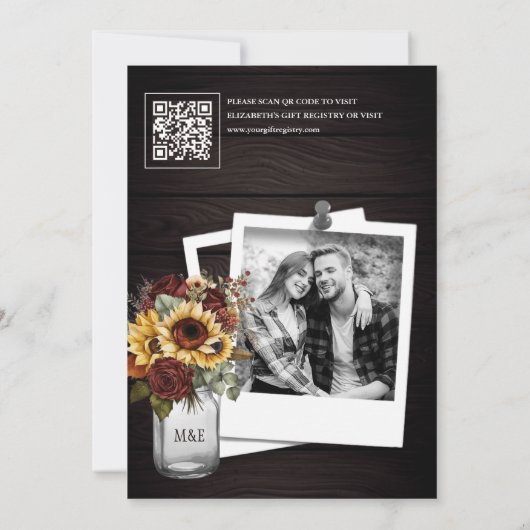 Bourgogne Rozen Zonnebloem QR Code Vrijgezellenfee Kaart (Achterkant)