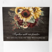 Bourgogne Rozen Zonnebloemen Hood QR Code Weddensc Drieluik Uitnodiging (Binnenzijde eerst)