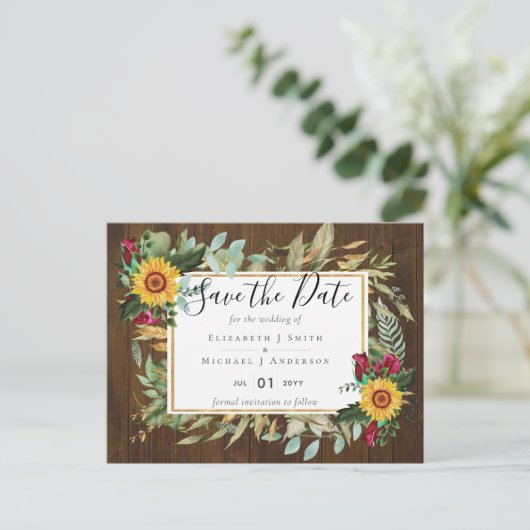 Bourgogne Rozen Zonnebloemen sparen Verandering va Briefkaart (Staand voorkant)