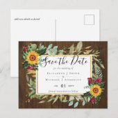 Bourgogne Rozen Zonnebloemen sparen Verandering va Briefkaart (Voorkant / Achterkant)