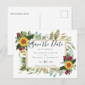 Bourgogne Rozen Zonnebloemen sparen Verandering va Briefkaart (Voorkant / Achterkant)