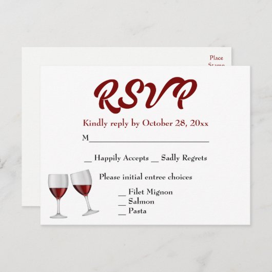 Bourgogne RSVP Champagne wijnglazen bruiloft Uitnodiging Briefkaart (Voorkant / Achterkant)