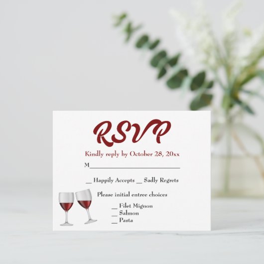 Bourgogne RSVP Champagne wijnglazen bruiloft Uitnodiging Briefkaart (Staand voorkant)