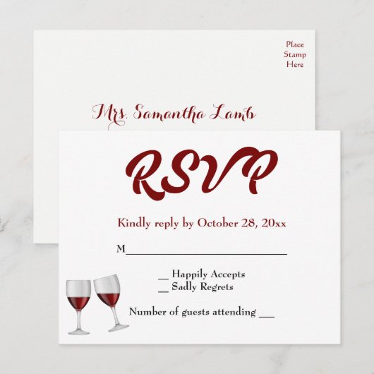 Bourgogne RSVP Champagne wijnglazen bruiloft Uitnodiging Briefkaart (Voorkant / Achterkant)