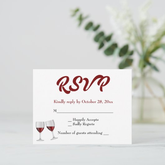 Bourgogne RSVP Champagne wijnglazen bruiloft Uitnodiging Briefkaart (Staand voorkant)