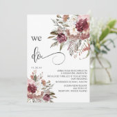 *~* Bourgogne RSVP QR AR15 Floral Roos WEDDING Kaart (Staand voorkant)