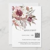 *~* Bourgogne RSVP QR AR15 Floral Roos WEDDING Kaart (Achterkant)