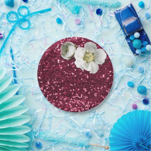 Bourgogne Ruby Bloemen Witte Jasmijn Glitter Papieren Bordje (Feest)
