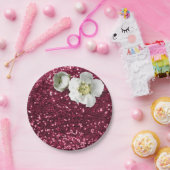 Bourgogne Ruby Bloemen Witte Jasmijn Glitter Papieren Bordje (Feest)