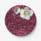 Bourgogne Ruby Bloemen Witte Jasmijn Glitter Papieren Bordje (Voorkant)