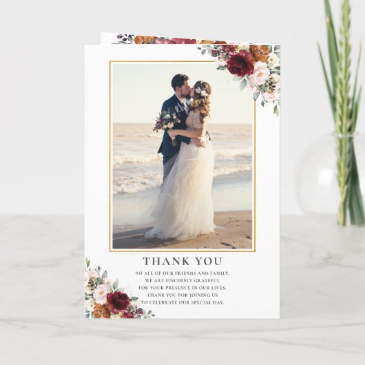 Bourgogne Rust Blush Bloemen Goud Bruiloft Program Programma (Achterkant)