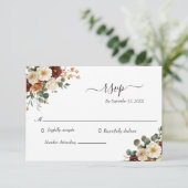 Bourgogne Rust Cream Floral Elegant Wedding RSVP Kaartje (Staand voorkant)