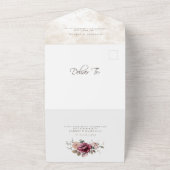 Bourgogne Rust Herfst Bloemenbruiloft Details RSVP All In One Uitnodiging (Buitenkant)