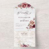 Bourgogne Rust Herfst Bloemenbruiloft Details RSVP All In One Uitnodiging (Binnen)