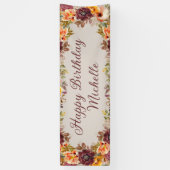 Bourgogne Rust Oranje Floral Happy Birthday Banner (Verticaal)