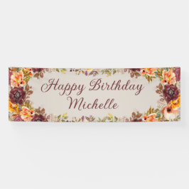 Bourgogne Rust Oranje Floral Happy Birthday Banner